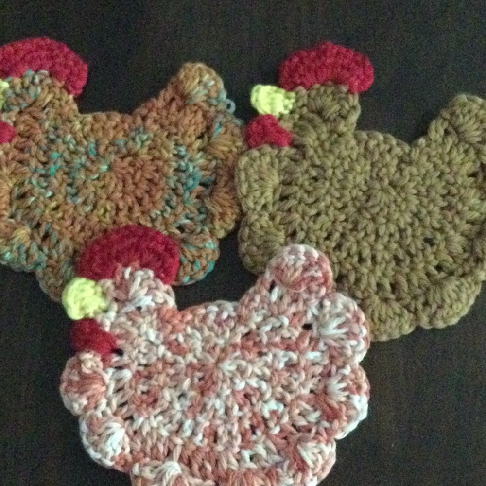 Handmade Multicolor Crochet Chicken Coasters